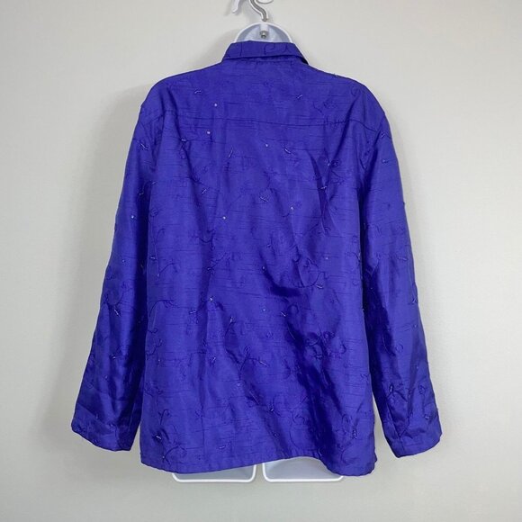 Clothes Womens XL Top Blouse Purple Embroidered Long Sleeve Dressy Career Work - Picture 7 of 11